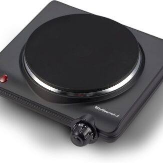Elite Gourmet Countertop Electric Burner, 1000W Cast Iron Hot Plate, 7 Heat Settings, Portable Cooktop for RV, Dorm, Office & Small Kitchens, Road-Ready & Compact