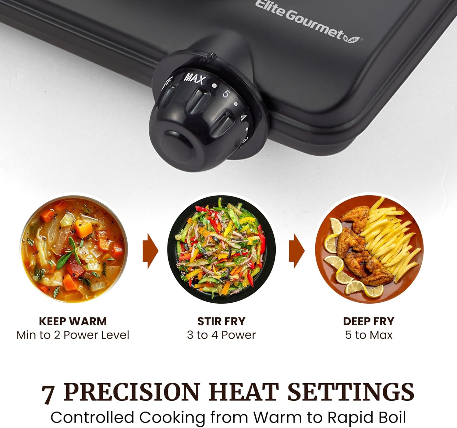 Elite Gourmet Countertop Electric Burner, 1000W Cast Iron Hot Plate, 7 Heat Settings, Portable Cooktop for RV, Dorm, Office & Small Kitchens, Road-Ready & Compact - Image 4