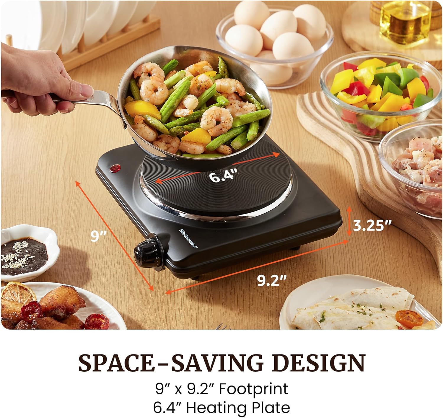 Elite Gourmet Countertop Electric Burner, 1000W Cast Iron Hot Plate, 7 Heat Settings, Portable Cooktop for RV, Dorm, Office & Small Kitchens, Road-Ready & Compact - Image 7