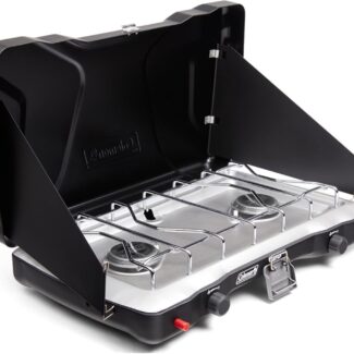 Coleman Triton+ 2-Burner Propane Camping Stove with InstaStart Ignition, Portable Camping Cooktop with 2 Adjustable Burners & Wind Guards, 22,000 BTUs of Power for Camping, Tailgating, Grilling