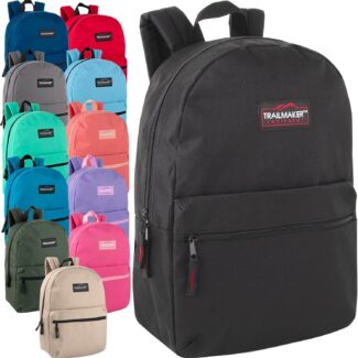 Trail maker 24 Pack- Classic 17 Inch Backpacks in Bulk Wholesale Back Packs for Boys and Girls (Assorted 12 Colors Pack)