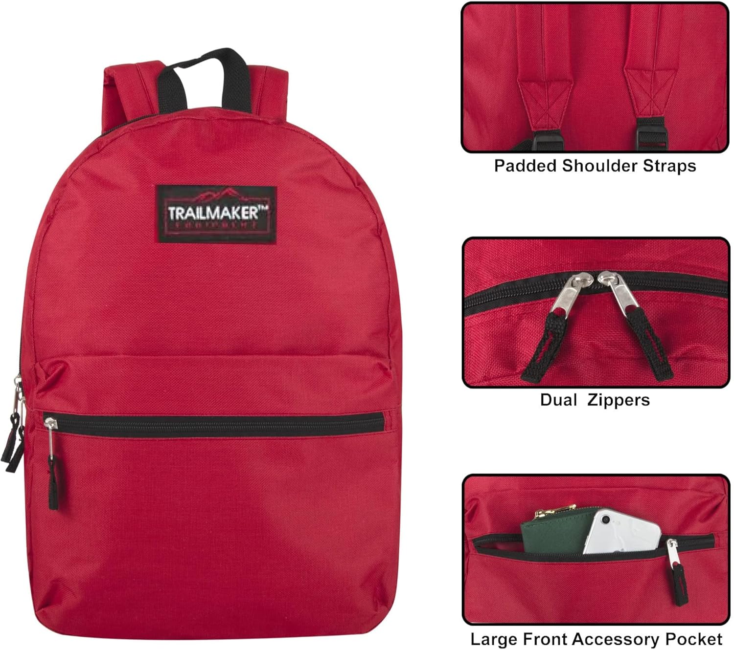 Trail maker 24 Pack- Classic 17 Inch Backpacks in Bulk Wholesale Back Packs for Boys and Girls (Assorted 12 Colors Pack) - Image 2